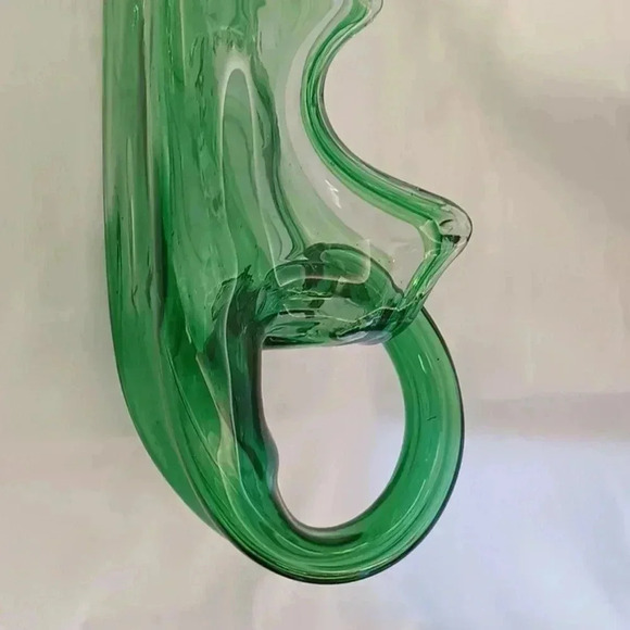 Vintage 70s MCM Atomic Murano Style Hand Blown Green Glass Abstract Vase Bowl - Picture 4 of 6